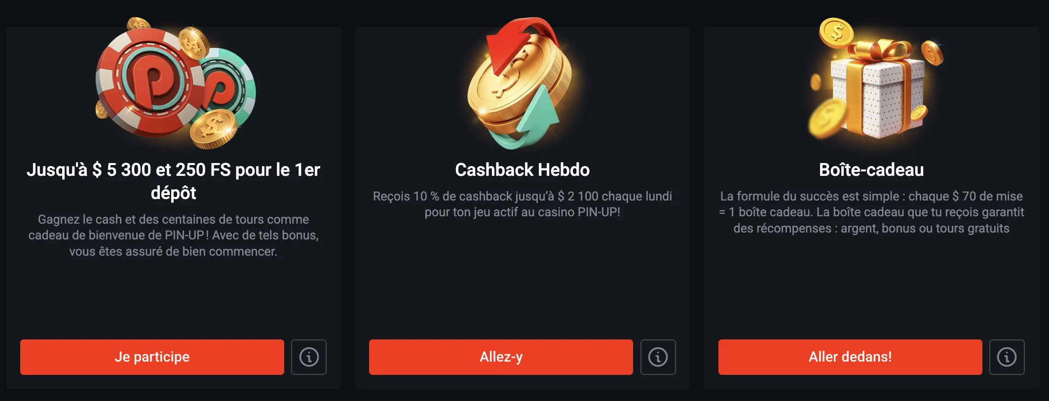 Bonus du casino Pin Up