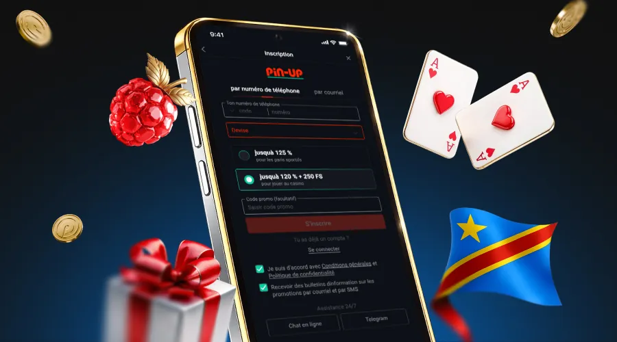 inscription dans l'application de casino Pin Up